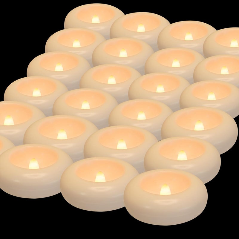 Aignis 24 Flameless LED Floating Candles, 3-Inch Plastic Battery Operated Tealights, Glow Time Over 120 Hours, Cozy Romantic White Light, Suitable for Pool/Bathtub/Hot Bath/Valentine's Day - Image 1